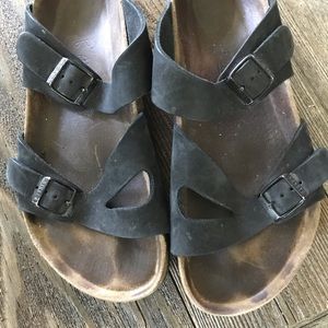 Birkenstock Black 2 strap sandals leather cork 41